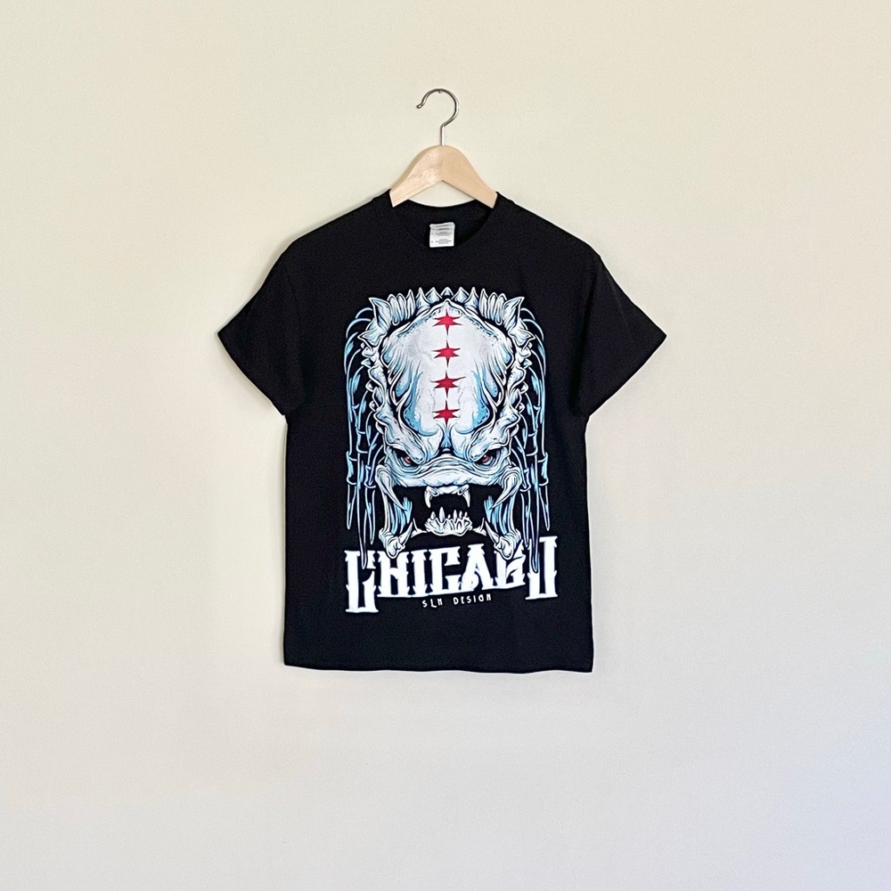 RARE Predator Chicago Flag Graphic Black T Shirt Adult size Small